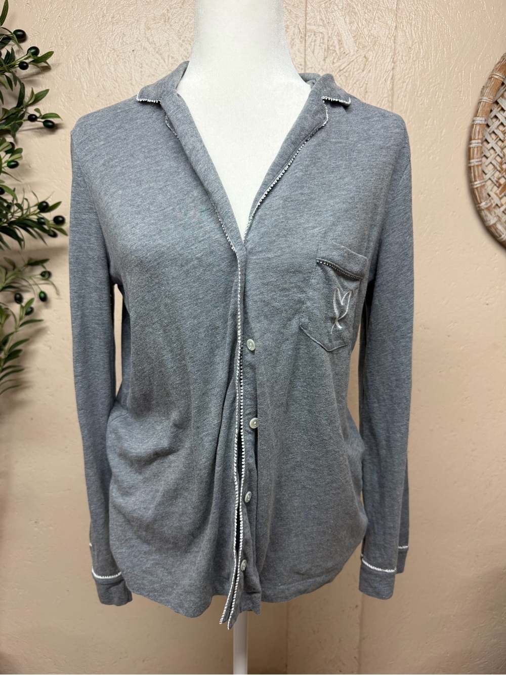 Victoria's Secret Gray Button-Up Cardigan with Contrast Stitch